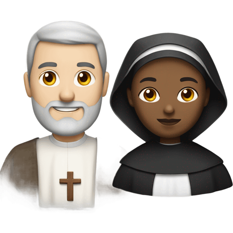 a caucasian priest with a beard and an african american nun side by side emoji