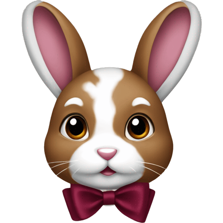 Brown and white bunny with burgundy bow emoji