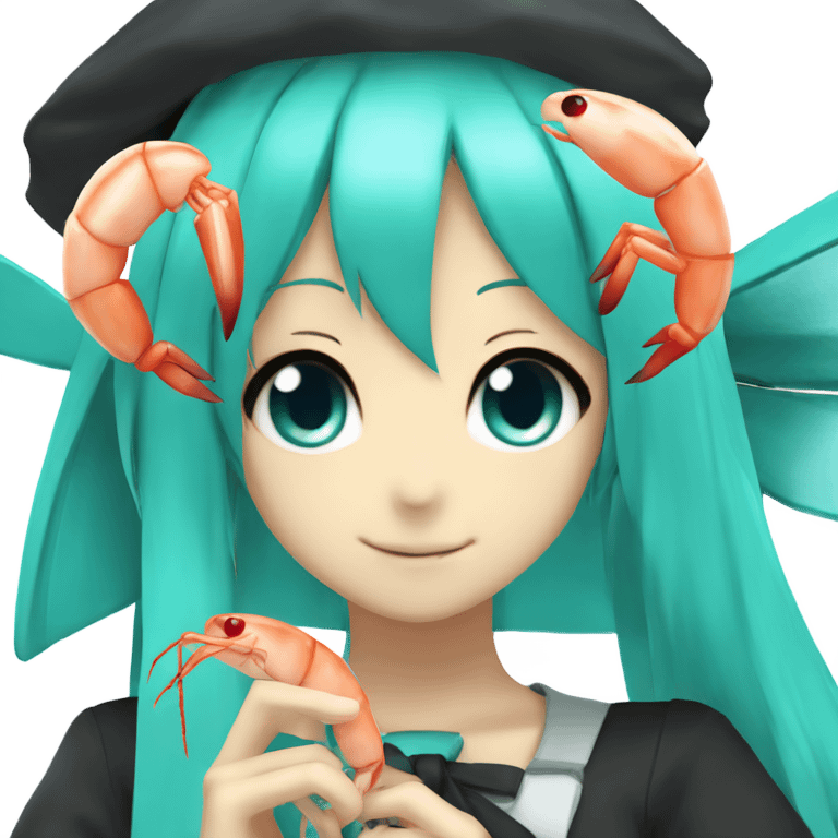 hatsune miku with a shrimp emoji