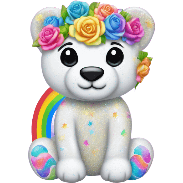 Lisa frank white glitter bear with rainbow roses emoji