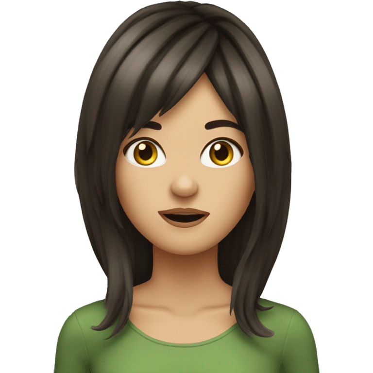 brunette girl with curtain bangs going crazy  emoji