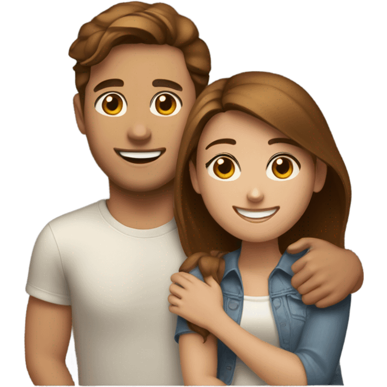 happy girl brown hair with guy friend brown hair indoors emoji