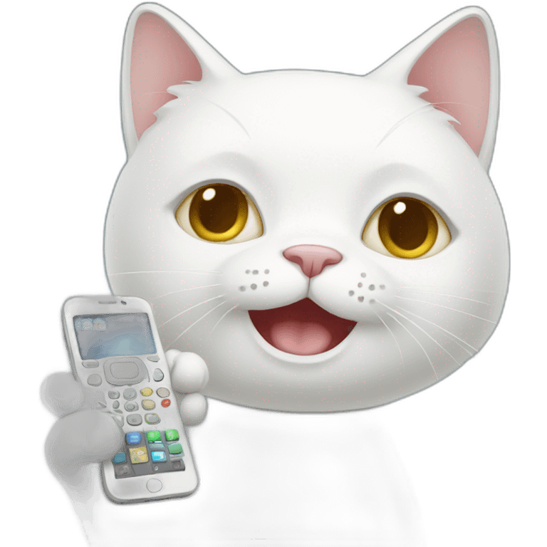 White cat holding phone  emoji