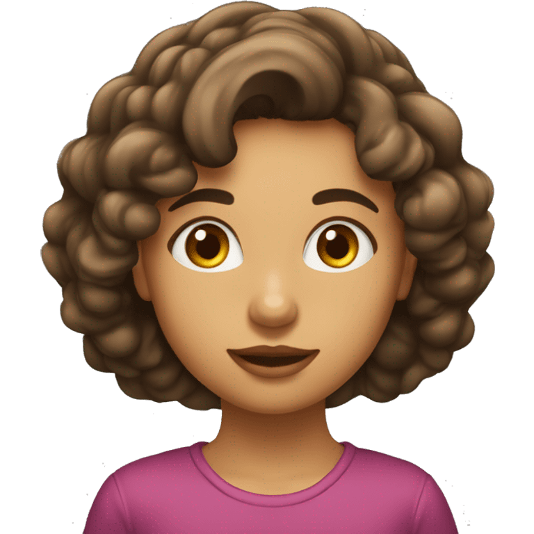 Menina com cabelo liso ondulado,castanho escuro, cabelo levemente de lado grande  emoji