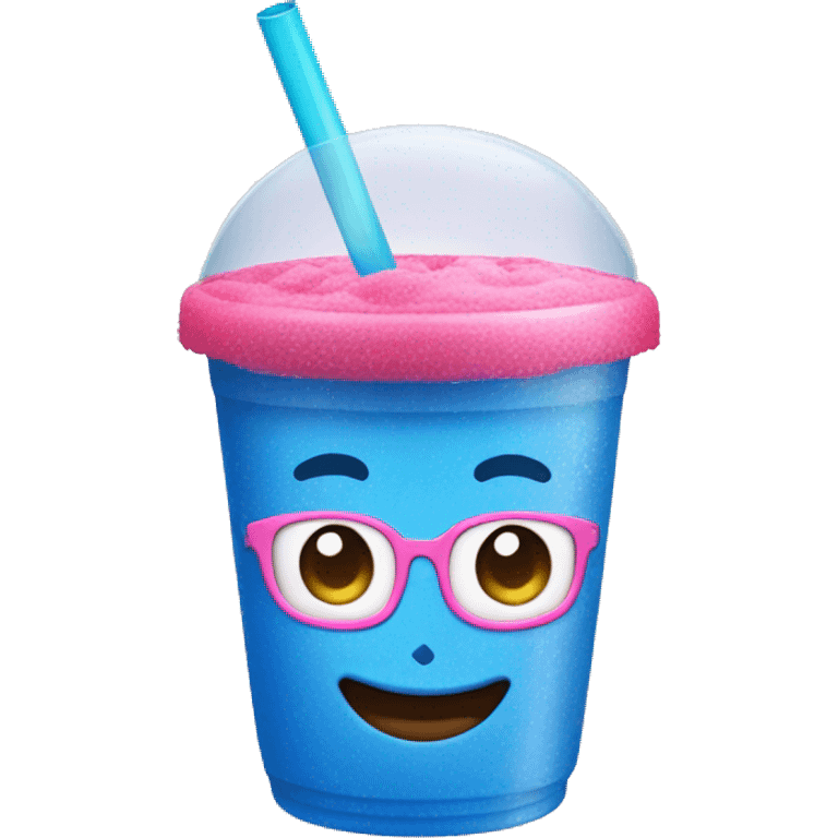 Make a blue Slushy with a pink straw in  plastic cup emoji