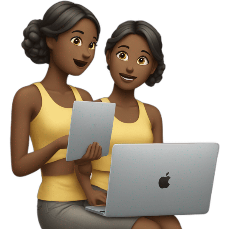 two fair girls with Macbooks emoji