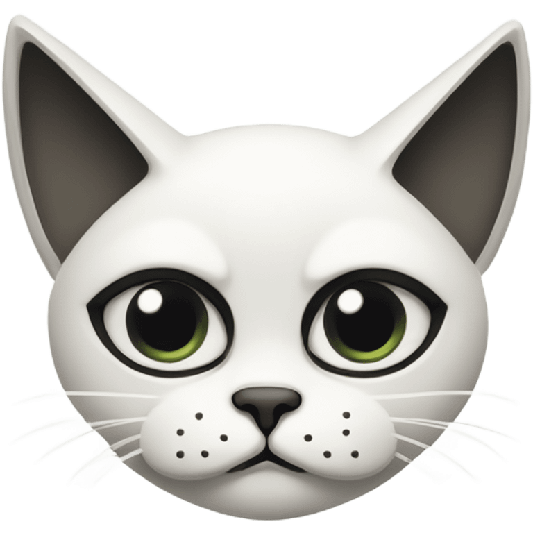 A minimalist illustration of a grumpy white cat with a rounded face, narrow eyes, a small black triangular nose, and pointed upright ears. Simple, clean, and cartoon-like design. emoji