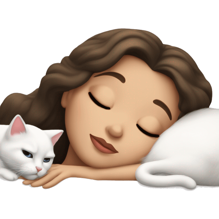 brunette Sleeping beauty girl with white kitty emoji