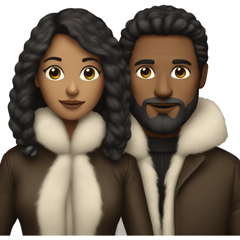 Realistic Dark haired couple in long fur coats emoji