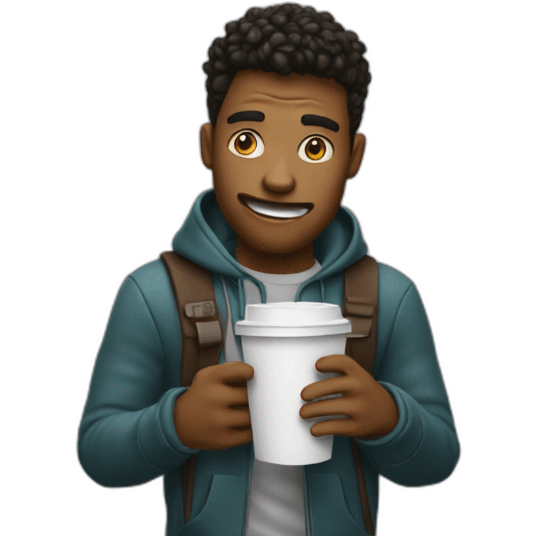 a student stessed crazy drinking a big take away coffe emoji