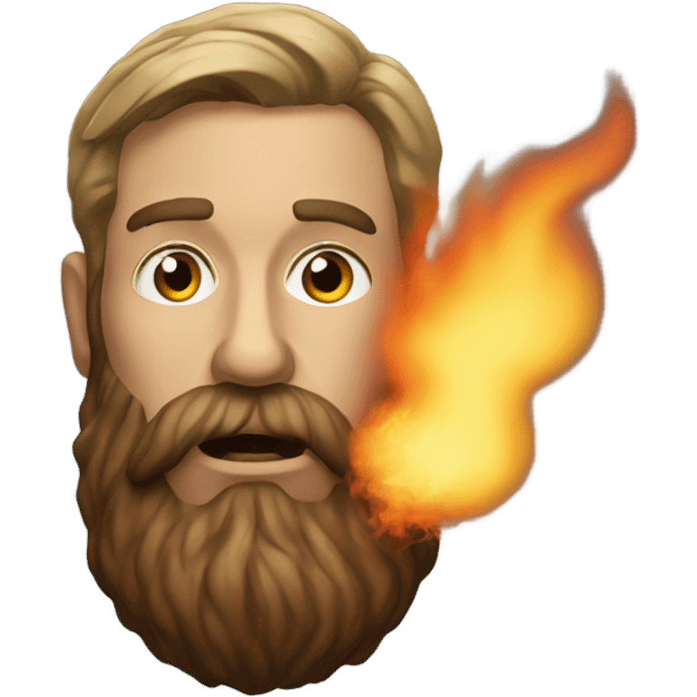 realistic portrait of bearded male breathing fire emoji