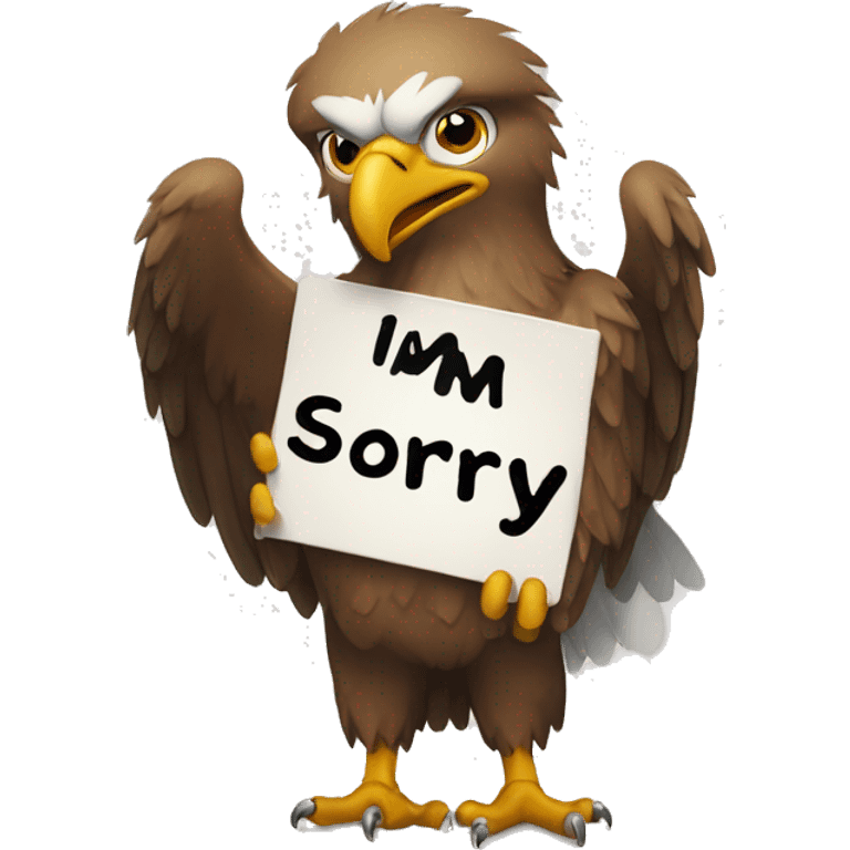 An eagle holding a sign that says I’m sorry  emoji