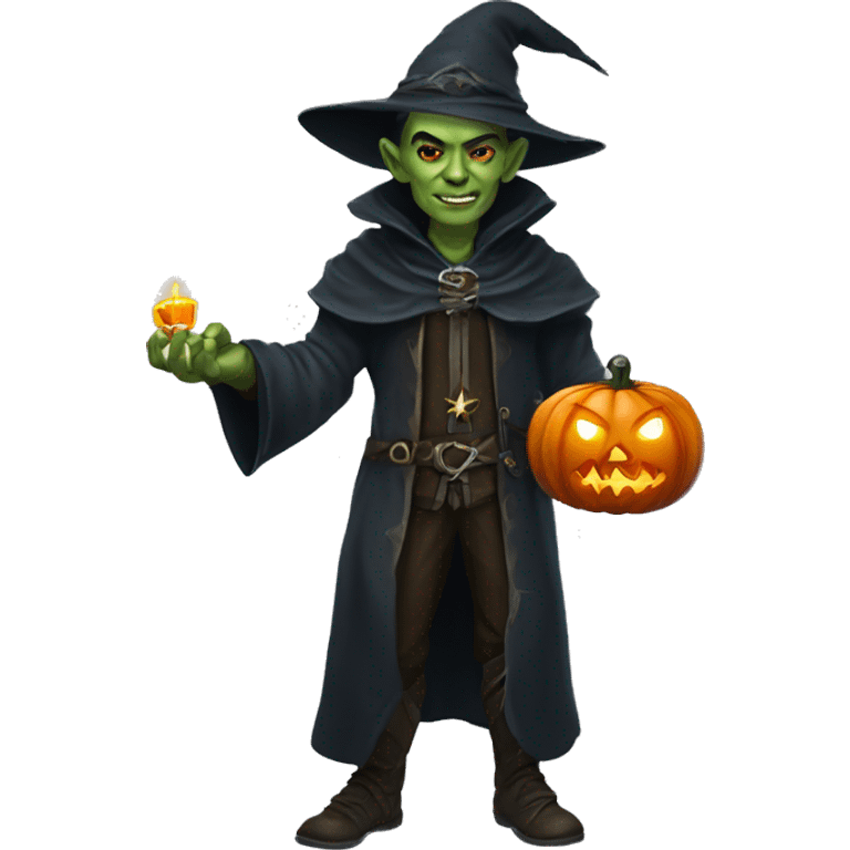 half-orc male wizard necromancer pumpkin emoji