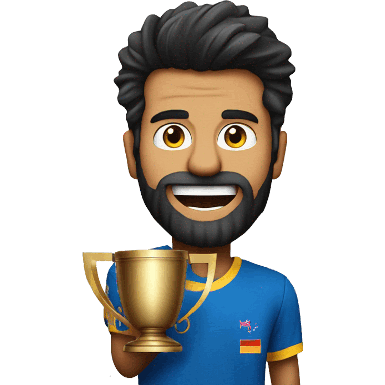 a 21 age old men lifting a world cricker cup with name rithvik and number 1 emoji