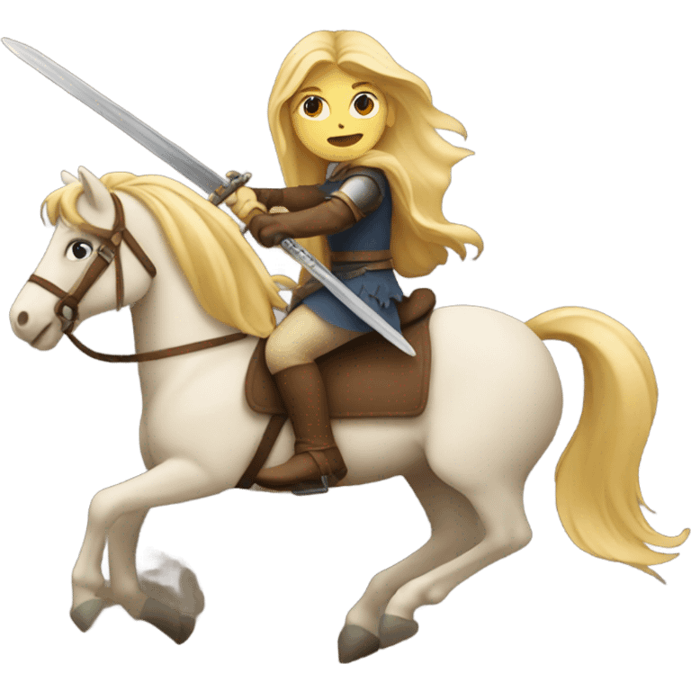 Blonde girl with long hair riding horse and holding a sword  emoji