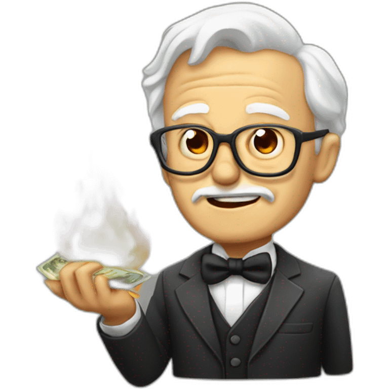 old man bowtie burning money emoji