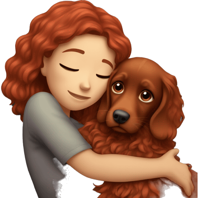 Girl cuddling with red setter on couch emoji