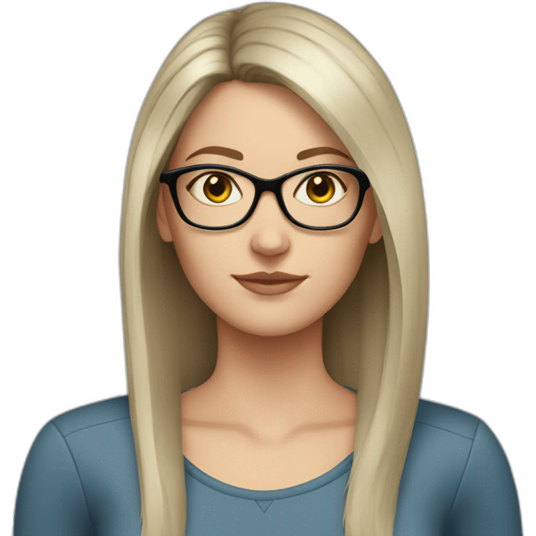 A young white woman with very dark brown smooth hair and glasses emoji