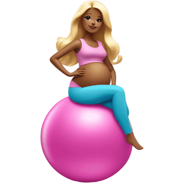 Pregnant Barbie leaning on yoga ball emoji