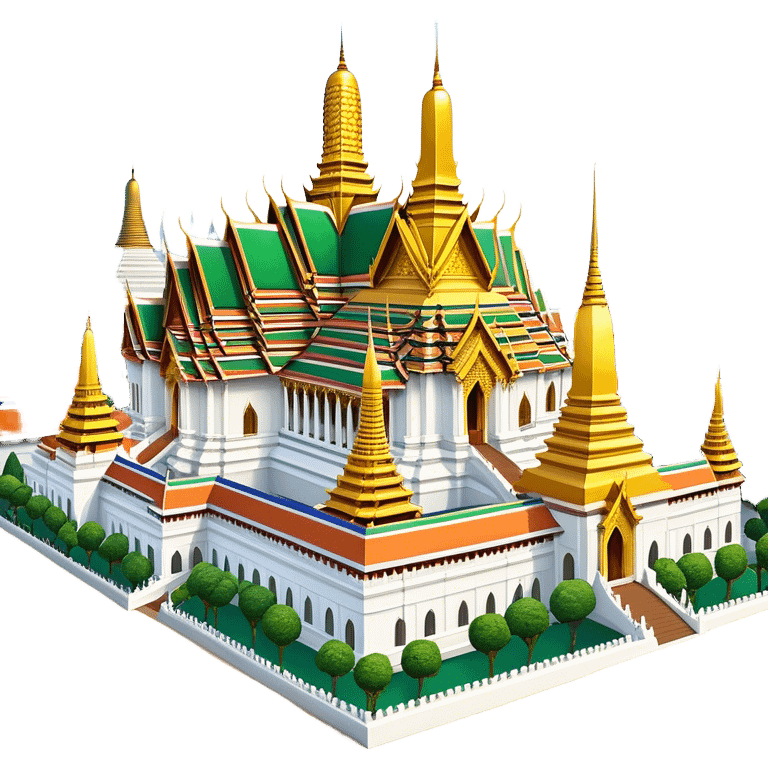 Cinematic Realistic Grand Palace Bangkok Landmark Emoji, showcasing the opulent golden spires, intricate Thai architecture, and the Emerald Buddha Temple set within a vibrant, manicured courtyard. emoji