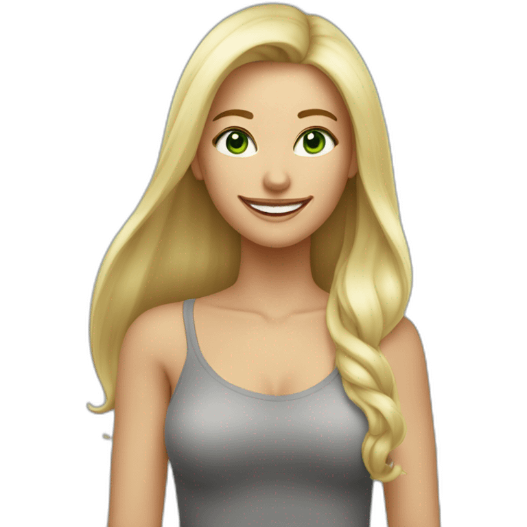 Femme blonde avec les yeux vert cheveux un peux long lisse avec un sourire emoji