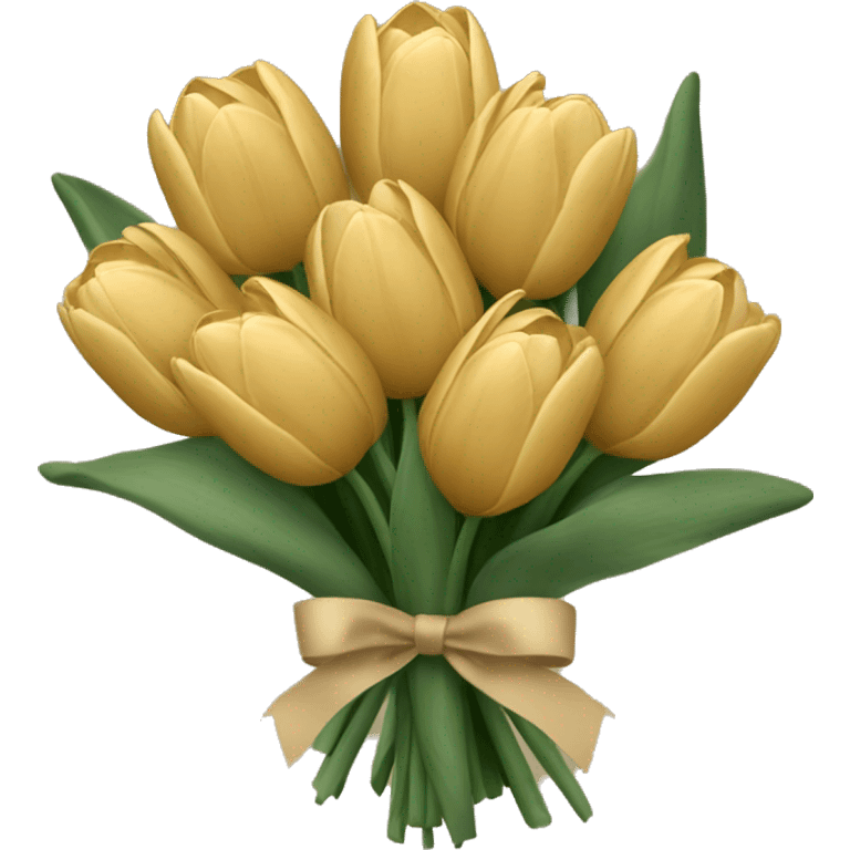 bouquet of golden beige tulips with a Khaki green bow emoji