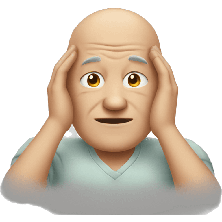 Older man with half a bald head holds his hands to his head emoji