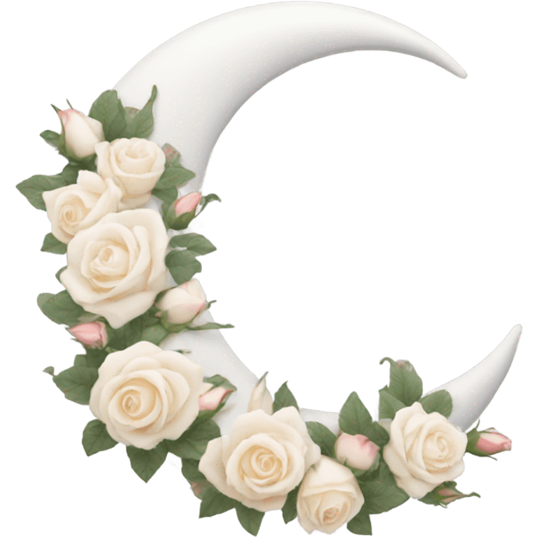 crescent moon white with roses  emoji