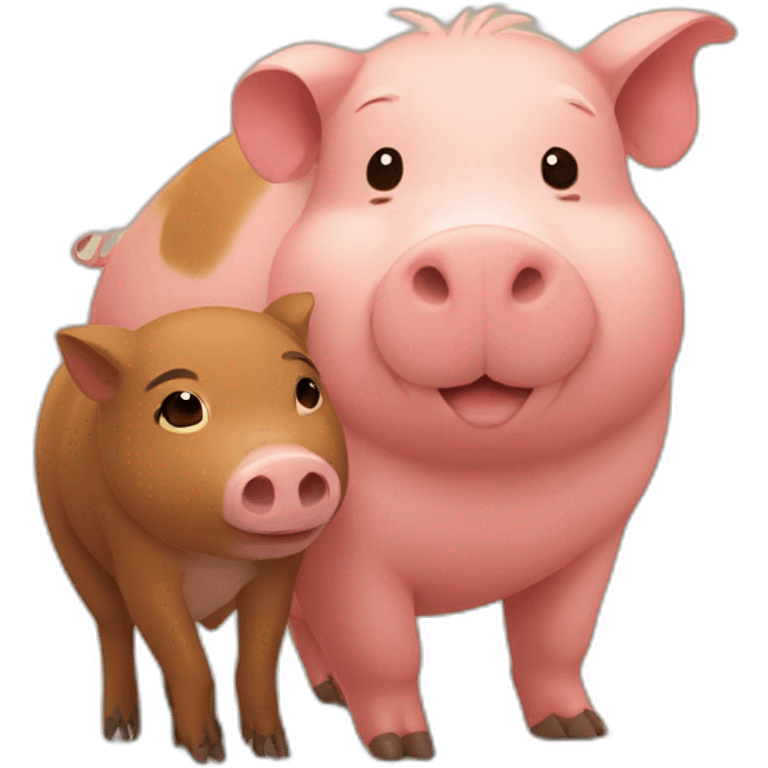 Pig and capybara joining hands emoji