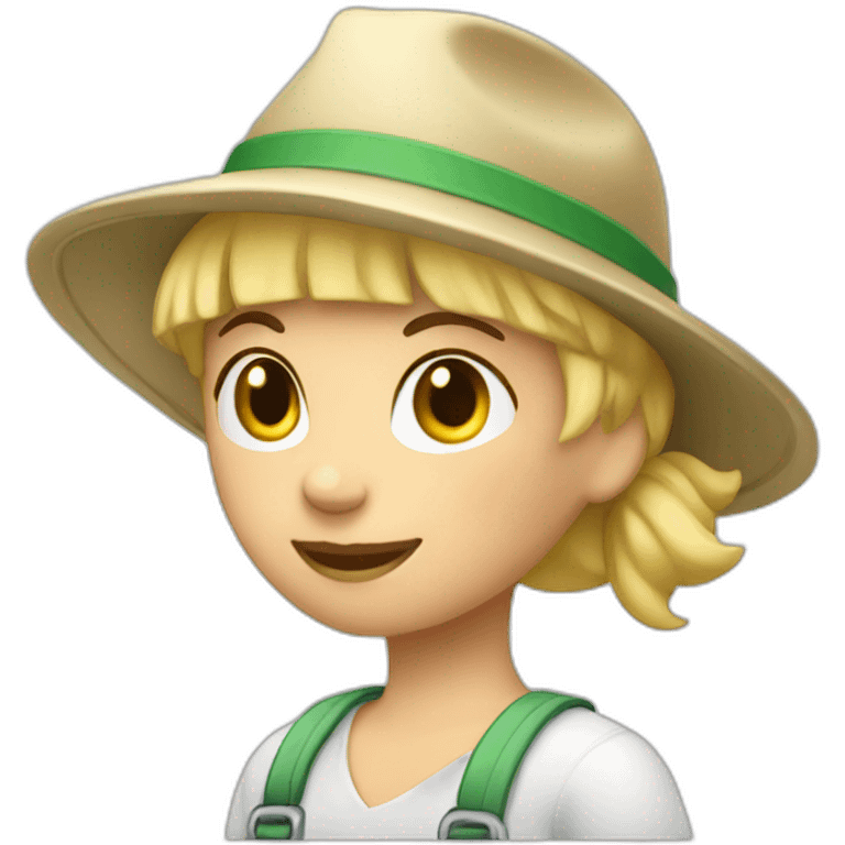 short blonde hair gardener girl with hat emoji