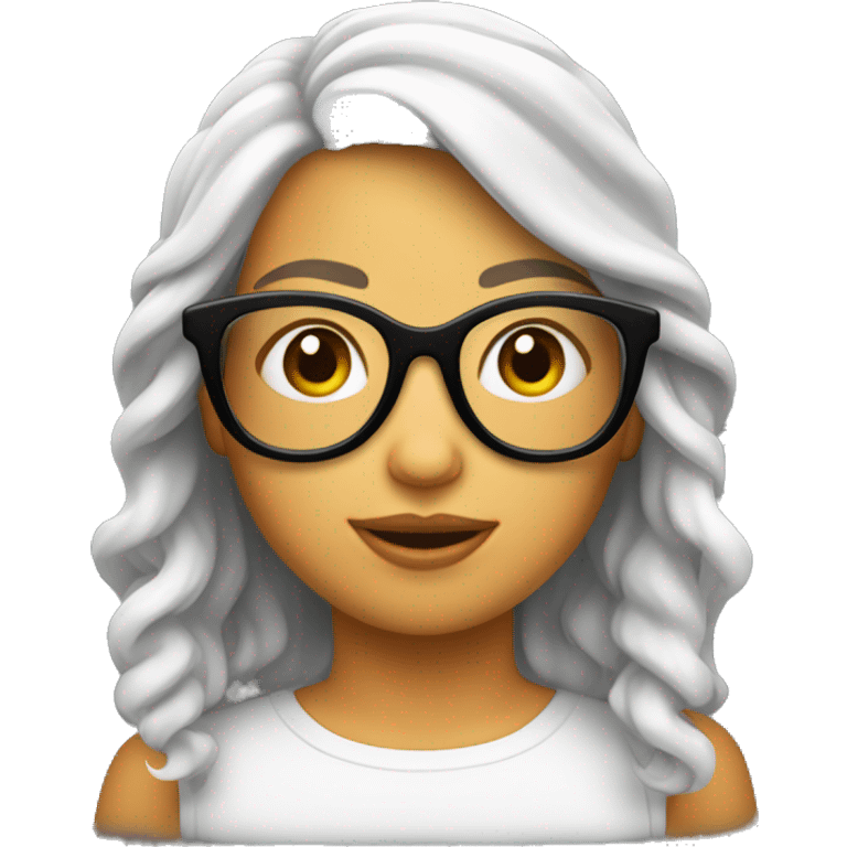 chica blanca con gafas pelo rizado emoji