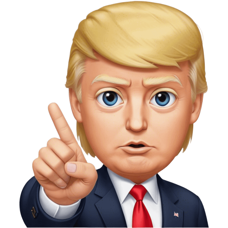 Super realistic Donald Trump pointing index finger up, realistic eyes emoji