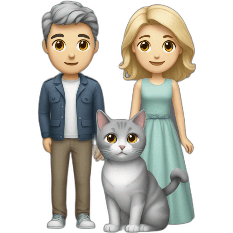 a couple with a gray british cat emoji