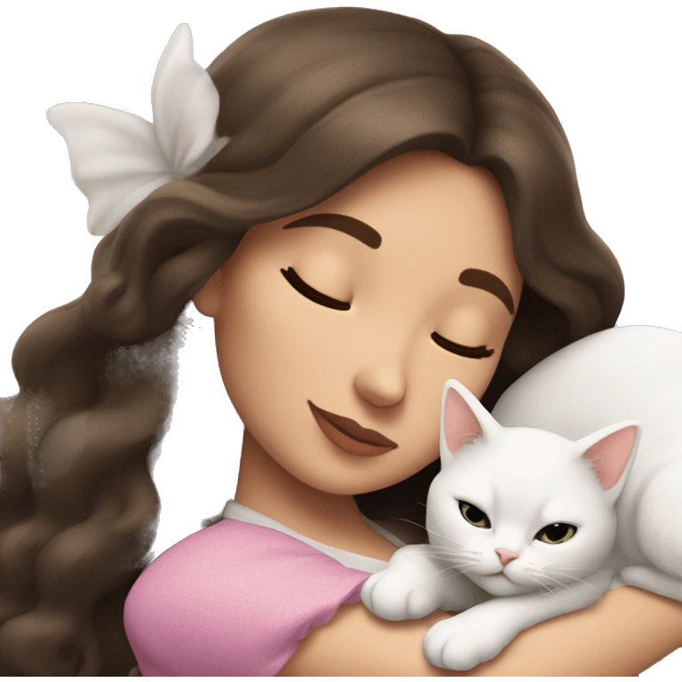 brunette Sleeping beauty girl with white kitty emoji