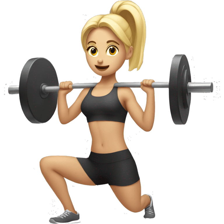 Blonde girl doing squats with barbell emoji