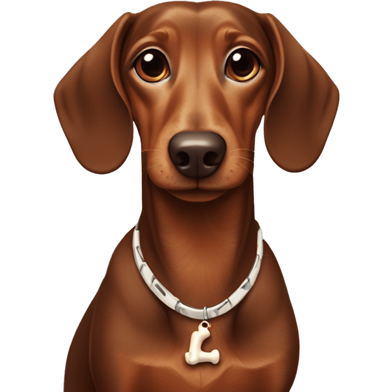 Brown Dachshund with Bone Collar that says “Emma” emoji