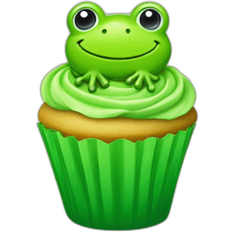 Happy bright green cupcake with a frog on top emoji