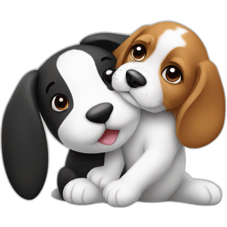 White and Black rabbit with beagle giving a hug emoji