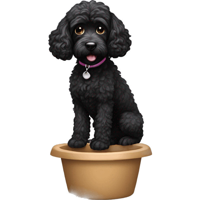 black cockapoo doing a poo emoji