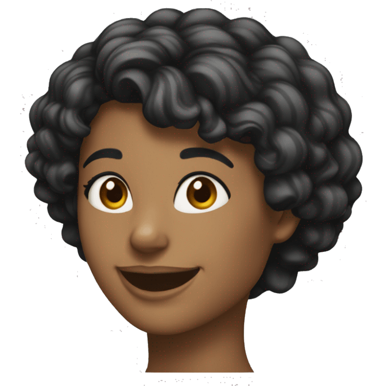 Mulher de 40 anos, cabelo cacheado loiro com preto com sorriso grande emoji