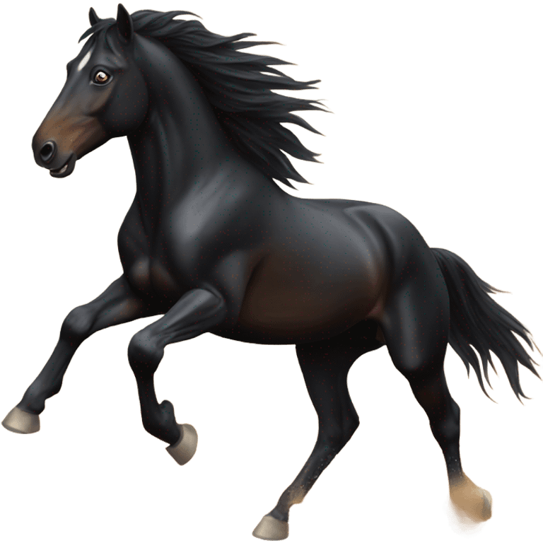 A black stallion horse running in the dessert  emoji