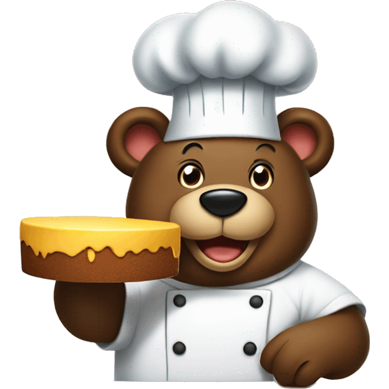 a bear chef slicing a cake on a cutting board  emoji