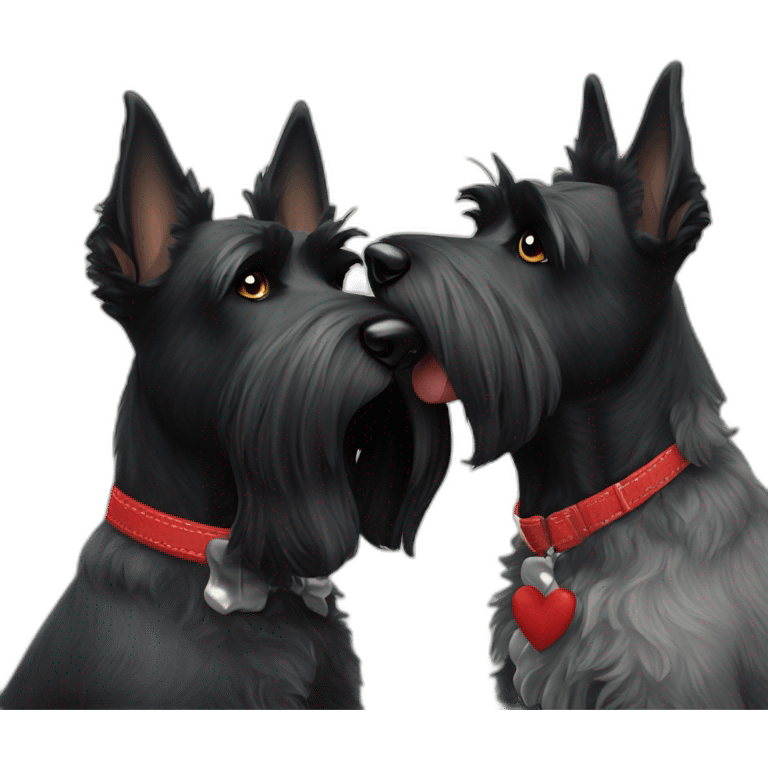 Senior Two black Scottish terrier kissing emoji