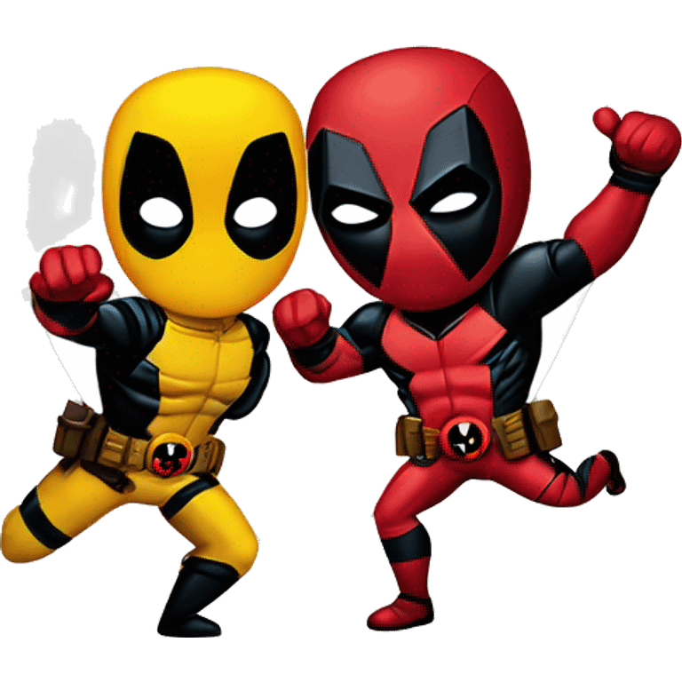 Deadpool and wolverine making a heart hands emoji