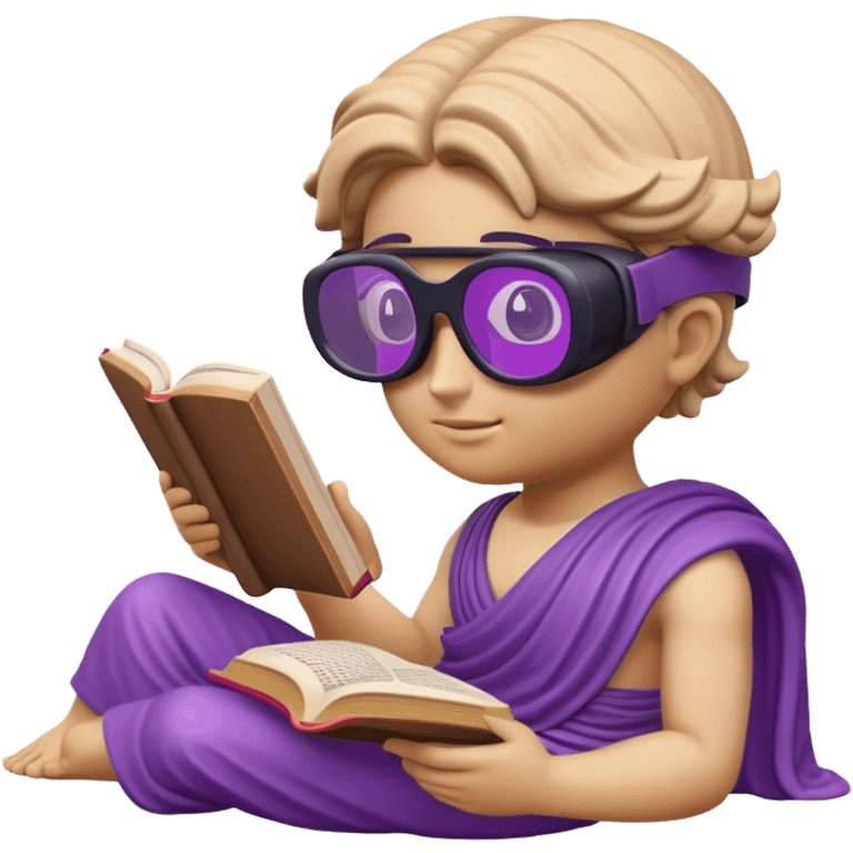 an-emoji-of-a-ancient-young-greek-statue-reading-a-book,-wearing-vr-glasses,-purple-colors,-digital-universe emoji