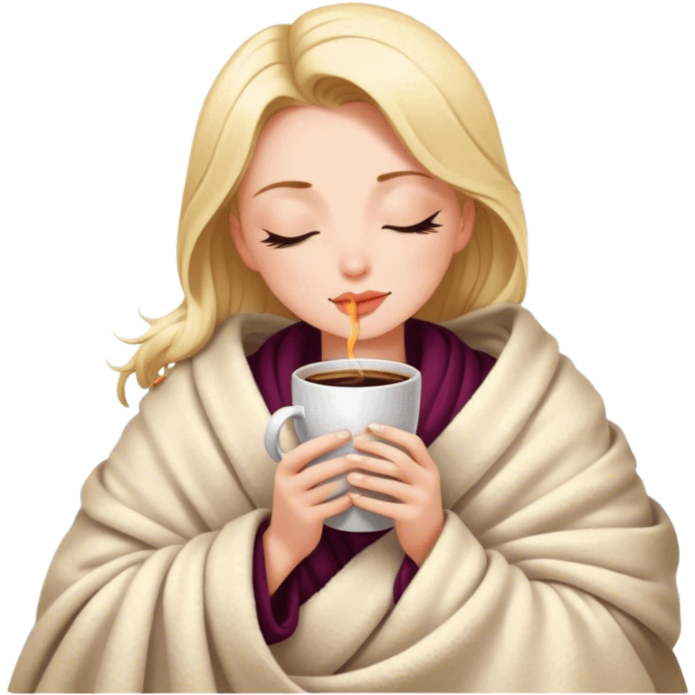 Glamour girl inside a blanket sipping coffee eyes closed emoji