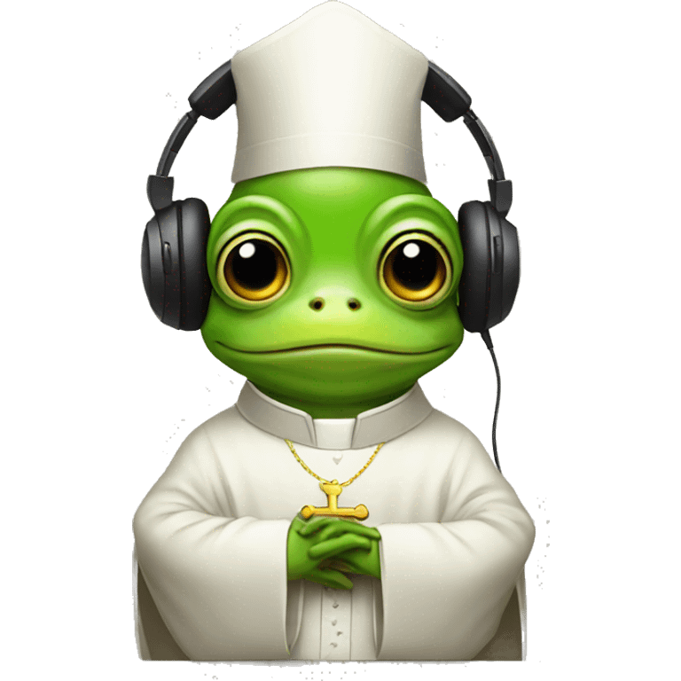 frog wearing headphones dressed as a priest emoji