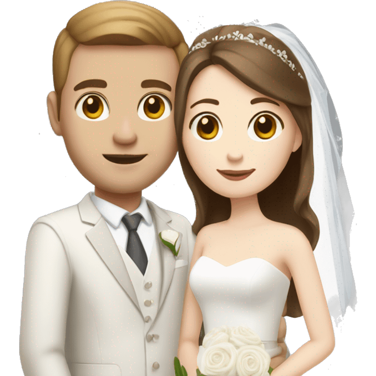 Bride and groom with brown hair, brown eyes, and pale skin emoji