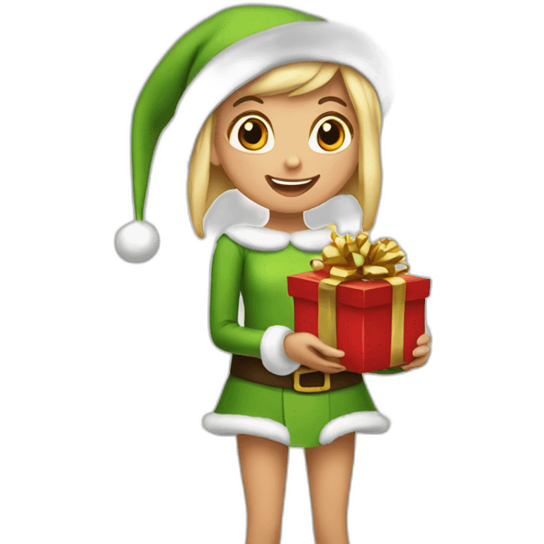 female christmas elf holding a open present  emoji