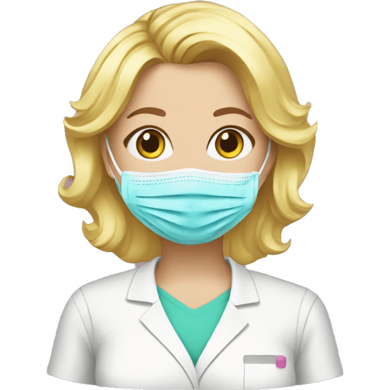 blonde beautician with pink scrub and surgical mask emoji